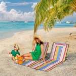 Outsunny Set of 2 Beach Mat, Padded Folding Ground Mat Lounge Chair w/ Adjustable Back, Steel Frame, Head Pillow and Carry Bag for Backyard Lakeside, Colorful Stripes