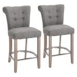 2 PCs Counter Bar Stools Dining Chair w/ Footrest, Solid wood leg Home Pub, Grey