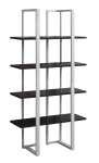 Monarch 60" Contemporary Chic Open Concept 4 Shelf Bookshelf - Cappuccino / Silver Metal