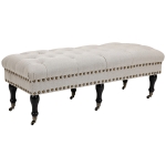 HOMCOM Mobile Upholstered Bench Rolling Button-Tufted Fabric Accent Ottoman with Nailhead Trim & Wheels, Beige