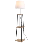 HOMCOM Tall Floor Lamp With Linen Style Fabric Shade 3-Tier Rubber Display Shelves