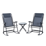 Outsunny Outdoor Folding Rocking Chair Patio Table Seating Set, 2 Rocking Chairs with Armrests and 1 Side Table with Tempered Glass - Grey