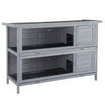 PawHut 54" Large Rabbit Hutch Wooden Pet House 2-Floor Bunny Cage Small Animal Habitat with Lockable Doors Run Asphalt Roof, Grey
