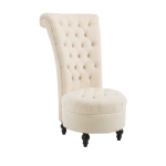 HOMCOM Retro High Back Armless Royal Accent Chair Fabric Upholstered Tufted Seat for Living Room, Dining Room and Bedroom, Cream White