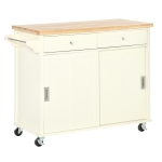 HOMCOM 43" Rolling Kitchen Island, Kitchen Storage Cart on Wheels with Sliding Doors, Cabinet, 2 Drawers, and Towel Rack, Cream White