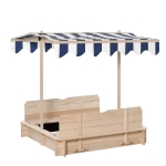 Outsunny Wooden Kids Sandbox w/ Cover Adjustable Canopy Convertible Bench Seat Bottom Liner