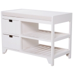HOMCOM Shoe Cabinet, Wooden Storage Bench with Cushion, Entryway Rack with Drawers, Open Shelves, Country White