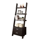 Monarch 69" Contemporary Wood Grain-Look 4-Shelf Ladder Bookcase with Storage Drawers - Cappuccino Brown Finish