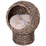 PawHut Braided Water Hyacinth Elevated Cat House W/ Mat Kitten Basket Bed 23.5"