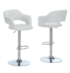 Monarch Contemporary PU Leather Curved Seat Back Chrome Base Hydraulic Lift Swivel Barstool Chair - White Finish
