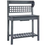 Outsunny 39'' x 18'' x 55'' Gardening Workbench Wood Garden Potting Work Table with Hidden Storage, Sink Basin - Grey