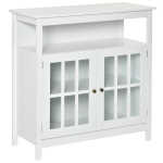 HOMCOM Kitchen Sideboard, Storage Buffet Cabinet with Open Shelf, Glass Door Cabinet and Adjustable Shelf for Living Room, White