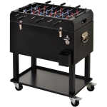 Outsunny 65L Patio Cooler Ice Chest with Foosball Table Top, Portable Poolside Party Bar Cold Drink Rolling Cart on Wheels with Tray Shelf