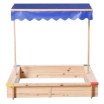 Outsunny Kids Wooden Cabana Sandbox Children Outdoor Backyard Playset w/ Bench Canopy