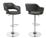 Monarch Contemporary PU Leather Curved Seat Back Chrome Base Hydraulic Lift Swivel Barstool Chair - Charoal Grey Finish