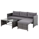 Outsunny 3-Piece Wicker Patio Furniture Sets, Rattan Conversation Sets, Sectional sofa set with Cushioned Lounge Chaise for Garden Poolside or Porch Lounging, Grey