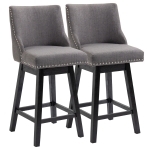 HOMCOM 28" Swivel Bar Height Bar Stools Set of 2, Armless Upholstered Barstools Chairs with Nailhead Trim and Wood Legs, Dark Grey