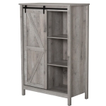 HOMCOM Accent Cabinet, Kictchen Cupboard Storage Cabinet, 3-Tier Organizer with Barn Door and Adjustable Shelf, Grey Oak