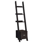 Monarch 69" Contemporary Wood Grain-Look 4-Shelf Narrow Ladder Bookcase with Storage Drawer - Cappuccino Brown Finish