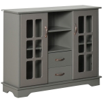 HOMCOM Modern Sideboard Storage Console Cabinet with Glass Door and Drawer for Kitchen, Living & Dining Room, Grey