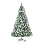 HOMCOM 6ft Artificial Snow Flocked Christmas Tree Decoration w/ Pine Cones