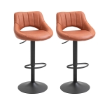 HOMCOM Modern Bar Stools Set of 2 Swivel Bar Height Barstools Chairs with Adjustable Height, Round Heavy Metal Base, and Footrest, Brown
