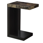 Monarch 24" Modern Thick Panel Black Base C-Shaped Side Accent Table - Cappuccino Brown Marble-Look Finish