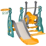 Qaba 3-IN-1 Kids Swing and Slide Set Activity Center w/ Basketball Hoop, Slide & Swing