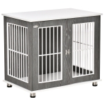 PawHut Wooden Dog Cage Furniture-Style Pet Kennel Crate w/ Adjustable Foot Pads, Grey