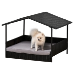 PawHut Wicker Dog House Raised Rattan Bed for Indoor/Outdoor with Cushion Lounge, Grey