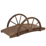 Outsunny 3.3ft Wooden Garden Bridge Arc Stained Finish Walkway with Half Wheeled Railings