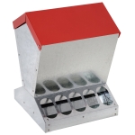 PawHut Rat Proof Auto Large Chicken Feeder Against any Other Animals Galvanized Steel Poultry Feeders Size for 10 Chickens Holds up to 10 L of Feeds Silver/Red