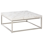 HOMCOM Square Coffee Table with Faux Marble Tabletop, Modern Sofa Side Table with Stainless Steel Frame for Living Room, White