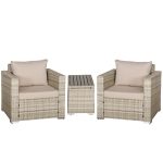 Oustunny 3-Piece PE Rattan Outdoor Armchair Set with Reconfigurable Design, Soft Washable Cushions & Table, Beige