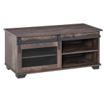 HOMCOM Industrial Rustic Rectangular TV Stand w Barn Door & Adjustable Shelving, Brown
