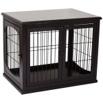 PawHut 26'' Wooden Decorative Dog Cage Pet Crate Kennel with Double Door Entrance & a Simple Modern Design - Dark Coffee