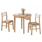 Monarch 3 Piece 36" Round Wooden Drop Leaf Table and Chairs Dining Set - Natural Color