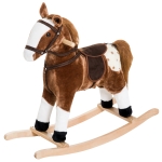 Qaba Kids Plush Rocking Horse with Realistic Sounds for Toddlers - Brown