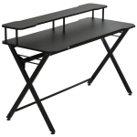 HomCom 55 inch Gaming Computer Desk Workstation with Headphone Hook, Elevated Monitor Stand & Stable Modern Design