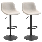 HOMCOM Swivel Bar Stools Set of 2 Bar Chairs Adjustable Height Barstools Padded with Back for Kitchen, Counter, and Home Bar, Cream White