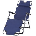 Outsunny Oxford Fabric Metal Frame Outdoor Pool Sun Lounger Lounge Chair 120°/180° - Navy