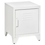 HOMCOM Industrial Accent Metal Storage Nightstand Cabinet w/ Adjustable Shelves, White