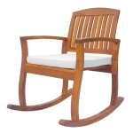 Outsunny Outdoor Patio Acacia Wood Rocking Chair with Cushioned Seat - White
