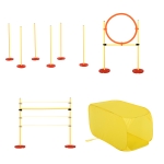 PawHut 4PCs Portable Pet Agility Training Obstacle Set for Dogs w/ Adjustable Weave Pole, Jumping Ring, Adjustable High Jump, Tunnel
