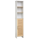 Kleankin Organizer Bathroom Tall Storage Cabinet w/ Door Tower Cupboard Open Shelves Freestanding Furniture