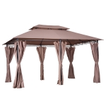 Outsunny 10' x 13' 2-Tier Steel Outdoor Garden Gazebo with Vented Soft Top Canopy and Removable Curtains