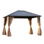Outsunny 12' x 10' Steel Metal Backyard Hardtop Gazebo with Screened Curtains - Black / Brown