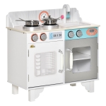 Qaba Kids Kitchen Play Cooking Toy Set w/ Sink Cooking Bench for 3-6 Year Olds, White