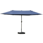 Outsunny 15' Outdoor Patio Umbrella Twin Canopy Sunshade Market Shade w/ Crank Dark Blue