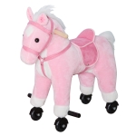 Qaba Kids Plush Toy Ride on Walking Horse with Wheels and Realistic Sounds - Pink